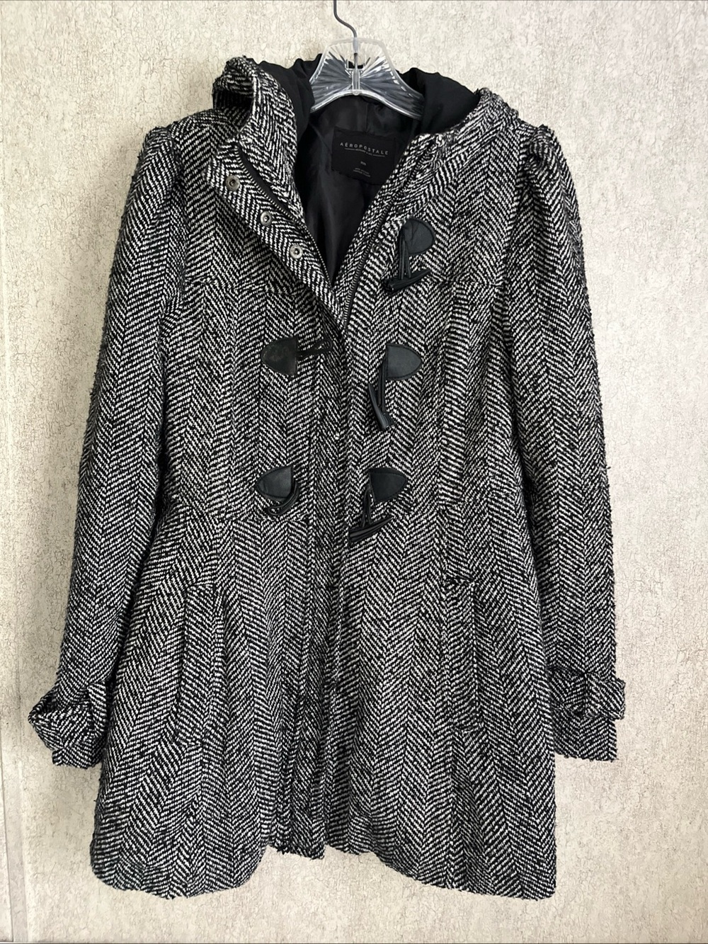 Aeropostale Women's Black & White Herringbone Toggle Coat women’s medium